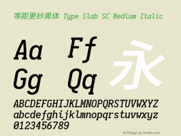 等距更纱黑体 Type Slab SC Medium Italic  Font Sample