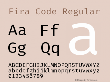 Fira Code Regular Version 2.000 Font Sample