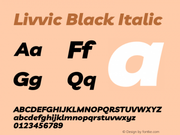 Livvic Black Italic Version 1.001 Font Sample
