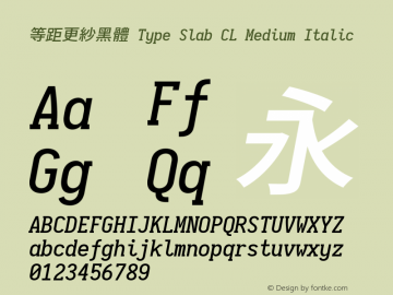 等距更紗黑體 Type Slab CL Medium Italic  Font Sample