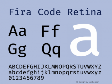 Fira Code Retina Version 2.000;PS 002.000;hotconv 1.0.88;makeotf.lib2.5.64775 Font Sample