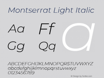 Montserrat Light Italic Version 7.200 Font Sample