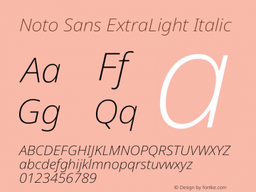 Noto Sans ExtraLight Italic Version 2.001 Font Sample