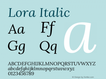 Lora Italic Version 2.101 Font Sample