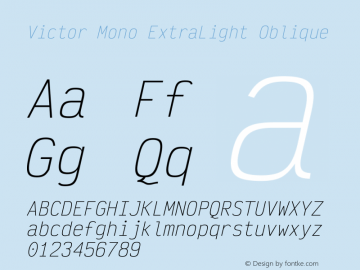 Victor Mono ExtraLight Oblique Version 1.260图片样张