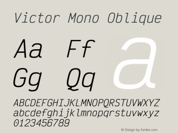 Victor Mono Oblique Version 1.260 Font Sample