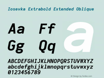 Iosevka Extrabold Extended Oblique 2.3.1 Font Sample
