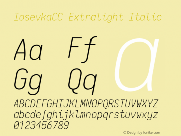 IosevkaCC Extralight Italic 2.3.1 Font Sample