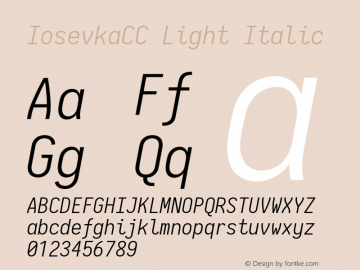 IosevkaCC Light Italic 2.3.1 Font Sample