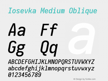 Iosevka Medium Oblique 2.3.1; ttfautohint (v1.8.3) Font Sample