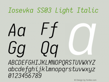 Iosevka SS03 Light Italic 2.3.1 Font Sample