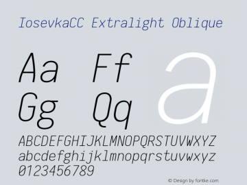 IosevkaCC Extralight Oblique 2.3.1; ttfautohint (v1.8.3) Font Sample