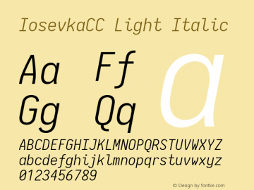 IosevkaCC Light Italic 2.3.1; ttfautohint (v1.8.3) Font Sample