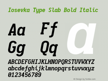 Iosevka Type Slab Bold Italic 2.3.1; ttfautohint (v1.8.3) Font Sample