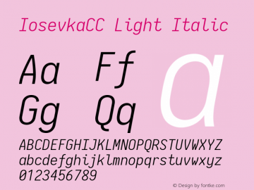 IosevkaCC Light Italic 2.3.1; ttfautohint (v1.8.3) Font Sample