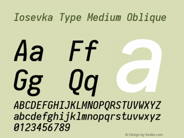 Iosevka Type Medium Oblique 2.3.1; ttfautohint (v1.8.3) Font Sample