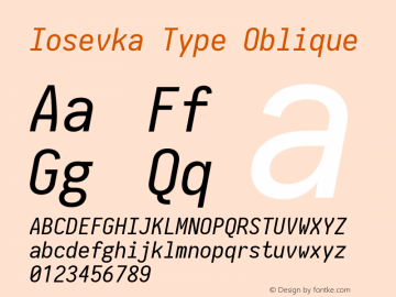 Iosevka Type Oblique 2.3.1; ttfautohint (v1.8.3)图片样张