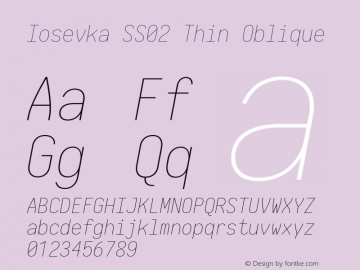 Iosevka SS02 Thin Oblique 2.3.1; ttfautohint (v1.8.3) Font Sample