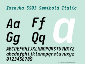 Iosevka SS03 Semibold Italic 2.3.1; ttfautohint (v1.8.3) Font Sample