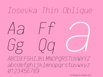 Iosevka Thin Oblique 2.3.1; ttfautohint (v1.8.3) Font Sample