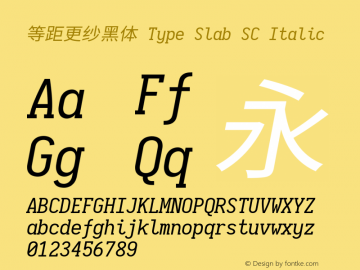 等距更纱黑体 Type Slab SC Italic  Font Sample