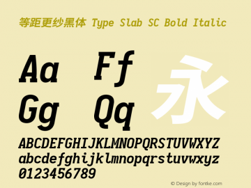 等距更纱黑体 Type Slab SC Bold Italic  Font Sample