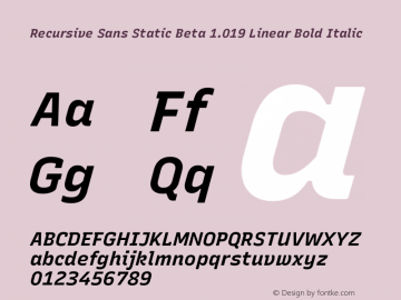 Recursive Sans Static Beta 1.019 Linear Bold Italic Version 1.019图片样张
