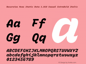 Recursive Mono Static Beta 1.019 Casual ExtraBold Italic Version 1.019 Font Sample