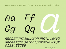 Recursive Mono Static Beta 1.019 Casual Italic Version 1.019图片样张