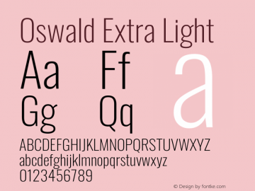 Oswald Extra Light Version 4.100; ttfautohint (v1.8.1.43-b0c9) Font Sample