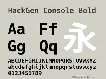 HackGen Console Bold Version 1.3.0 ; ttfautohint (v1.8.1) -l 6 -r 45 -G 200 -x 14 -D latn -f none -m 