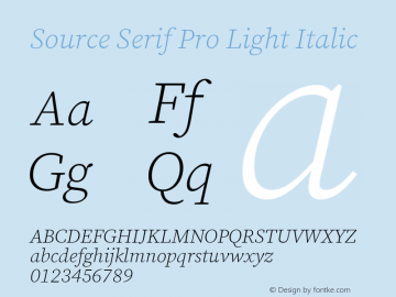 Source Serif Pro Light Italic Version 1.010;hotconv 1.0.109;makeotfexe 2.5.65596 Font Sample