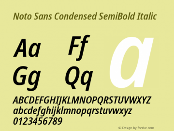 Noto Sans Condensed SemiBold Italic Version 2.001 Font Sample