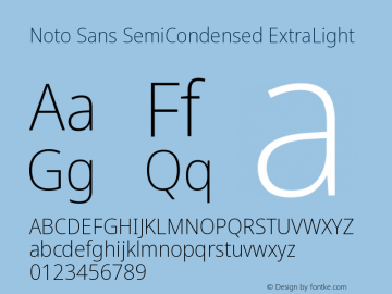 Noto Sans SemiCondensed ExtraLight Version 2.001 Font Sample