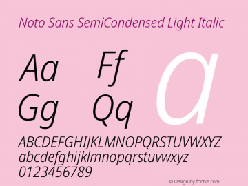 Noto Sans SemiCondensed Light Italic Version 2.001 Font Sample