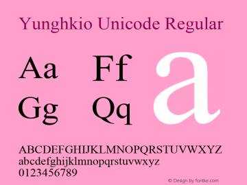 Yunghkio Unicode Version 1.000 2009 initial release Font Sample