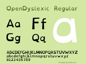 OpenDyslexic Regular Version 0.091;hotconv 1.0.109;makeotfexe 2.5.65596 Font Sample