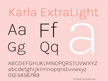 Karla ExtraLight Version 2.001 Font Sample