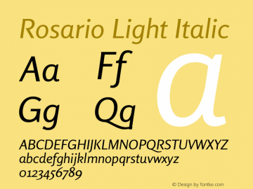 Rosario Light Italic Version 1.101; ttfautohint (v1.8.1.43-b0c9) Font Sample