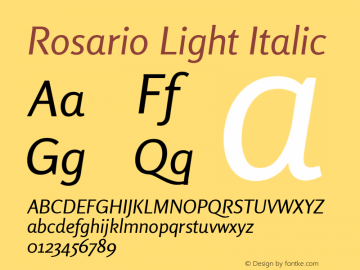 Rosario Light Italic Version 1.101; ttfautohint (v1.8.1.43-b0c9) Font Sample