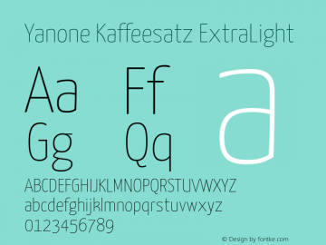 Yanone Kaffeesatz ExtraLight Version 2.001; ttfautohint (v1.8.1.43-b0c9) Font Sample