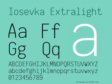 Iosevka Extralight 2.3.2; ttfautohint (v1.8.3) Font Sample