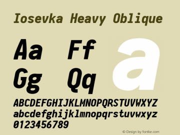 Iosevka Heavy Oblique 2.3.2; ttfautohint (v1.8.3) Font Sample