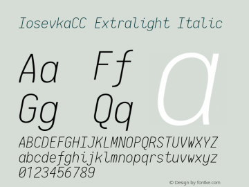 IosevkaCC Extralight Italic 2.3.2 Font Sample