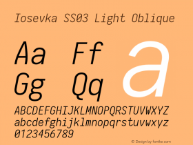 Iosevka SS03 Light Oblique 2.3.2; ttfautohint (v1.8.3) Font Sample