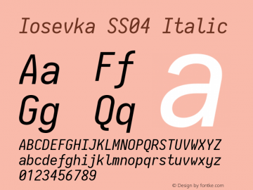 Iosevka SS04 Italic 2.3.2; ttfautohint (v1.8.3) Font Sample