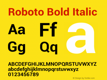 Roboto Bold Italic Version 1.00000; 2011; Build 20120329 Font Sample