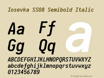 Iosevka SS08 Semibold Italic 2.3.2; ttfautohint (v1.8.3) Font Sample