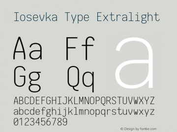 Iosevka Type Extralight 2.3.2; ttfautohint (v1.8.3) Font Sample