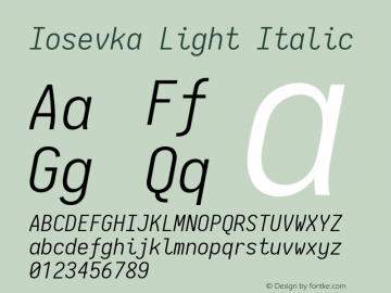 Iosevka Light Italic 2.3.2; ttfautohint (v1.8.3) Font Sample